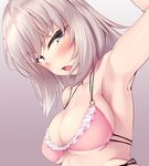  armpits arms_up bad_id bad_pixiv_id blush breasts girls_und_panzer grey_eyes highres itsumi_erika looking_back medium_breasts nksk open_mouth solo swimsuit 