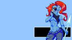 areola blush breasts clothing eye_patch eyewear female hair melee_weapon polearm ponytail red_hair solo spear sweat torn_clothing under_boob undertale undyne unknown_artist video_games weapon 
