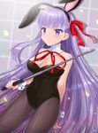 animal_ears bb_(fate)_(all) bb_(fate/extra_ccc) black_leotard blush breasts bunny_ears bunny_tail bunnysuit cleavage detached_collar fate/extra fate/extra_ccc fate_(series) hair_ribbon large_breasts leotard long_hair naomi_(fantasia) pantyhose purple_eyes purple_hair red_ribbon ribbon solo strapless strapless_leotard tail very_long_hair wrist_cuffs 