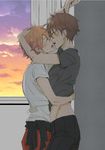  2boys against_wall blush kiss male_focus multiple_boys noriko_(komiyama) school student sweat window yaoi 