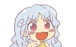  :3 bangs blue_hair blush_stickers chibi collarbone dot_nose eyebrows_visible_through_hair flat_color frills gyate_gyate ikiyouz long_hair looking_at_viewer meme open_mouth parted_bangs pink_eyes sakata_nemuno sleeveless solo tareme touhou transparent_background upper_body v-shaped_eyebrows wavy_hair 