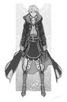  amatari_sukuzakki cape fire_emblem fire_emblem:_kakusei fire_emblem_heroes full_body gloves greyscale highres hood male_focus male_my_unit_(fire_emblem:_kakusei) monochrome my_unit_(fire_emblem:_kakusei) solo 