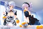  absurdres artist_name basket drill_hair food fruit highres maid motomiya_mitsuki multiple_girls orange side_drill 