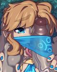 2boys alternate_costume blonde_hair blue_eyes blue_nails close_up crossdressing finger_in_another&#039;s_mouth finger_in_mouth gerudo_link glo-s-s grab jewelry large_penis link looking_at_viewer male_focus multiple_boys nail_polish open_mouth penis_on_face pointy_ears saliva sweat sweatdrop the_legend_of_zelda the_legend_of_zelda:_breath_of_the_wild tongue tongue_out trap veil yaoi 