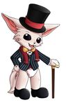  big_ears black_eyes bow cane clothing cub diaper footwear fur gnar_(lol) hat league_of_legends looking_at_viewer riot_games sagemerric shoes solo standing suit teeth tongue top_hat video_games white_fur yordle young 