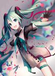  ahoge aqua_eyes aqua_hair eyelashes hair_ornament hairclip hatsune_miku highres ixima long_hair looking_at_viewer magical_mirai_(vocaloid) open_mouth petals smile solo standing twintails very_long_hair vocaloid 