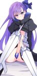  armor armored_boots blue_eyes blue_ribbon boots coat crotch_plate enelis fate/extra fate/extra_ccc fate_(series) hair_ribbon long_hair long_sleeves meltlilith purple_hair revealing_clothes ribbon sleeves_past_wrists solo spikes very_long_hair 