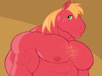  big_macintosh_(mlp) big_muscles body_hair chest_hair freckles friendship_is_magic green_eyes huge_muscles looking_at_viewer male muscular muscular_male my_little_pony nipples pecs ripped-saurian simple_background stubble swole 
