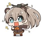  1girl animal_ears bear_ears blue_eyes brown_hair chibi hanauna kantai_collection kumano_(kantai_collection) long_hair pleated_skirt ponytail simple_background skirt solo sparkle square_mouth white_background 