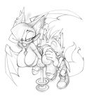  2_tails barstool big_breasts bigdad breasts canid canine chiropteran duo female fox hair hair_over_eye jewelry looking_back male male/female mammal miles_prower monochrome multi_tail necklace nipple_slip open_mouth oral rouge_the_bat sonic_(series) tongue tongue_out wings 