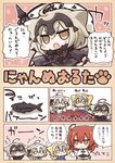  :t ahoge angeltype animal_ears cat_ears cat_tail chibi comic commentary_request cover cover_page doujin_cover fang fate/grand_order fate_(series) fish fujimaru_ritsuka_(female) highres jeanne_d'arc_(alter)_(fate) jeanne_d'arc_(fate) jeanne_d'arc_(fate)_(all) jeanne_d'arc_alter_santa_lily jitome multiple_girls plate pout solid_circle_eyes tail translated 