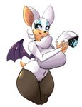  2017 anthro bat big_breasts blue_eyes breasts clothed clothing cosplay don_ko female hair haydee mammal rouge_the_bat simple_background solo sonic_(series) thick_thighs white_background white_hair wide_hips 