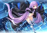  armor armored_boots blue_eyes boots craytm crotch_plate fate/extra fate/extra_ccc fate_(series) leaning_forward long_hair looking_at_viewer meltlilith navel purple_hair revealing_clothes solo thighhighs 