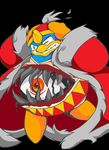  armor asmallone avian bird black_background blue_eyes coat dark_matter helmet king_dedede kirby_(series) male nintendo one_eye_closed orange_eyes penguin possession sharp_teeth simple_background solo stomach_eye stomach_mouth teeth video_games 