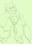  aegon anthro balls belly bottomless chest_tuft clothed clothing dragon male necktie o-ro open_shirt overweight penis pubes tuft 