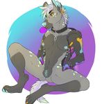  anthro bambii_dog breasts bubble_gum clitoris collar female hyena looking_at_viewer mammal nipple_piercing nipples open_jacket piercing pussy small_breasts solo spread_legs spreading 