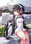  absurdres bird black_hair blush chen_bin commentary_request grape-kun headphones highres humboldt_penguin humboldt_penguin_(kemono_friends) jacket kemono_friends multicolored_hair penguin short_hair smile 