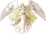  artist_request blonde_hair collarbone dress fire_emblem fire_emblem:_akatsuki_no_megami fire_emblem:_souen_no_kiseki full_body green_eyes hand_on_own_chest highres large_wings leanne long_hair official_art solo transparent_background very_long_hair white_dress wide_sleeves wings 