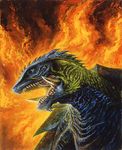  bob_eggleton fire gamera gamera_(series) giant_monster green_eyes kaijuu monster turtle tusks 