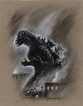  bob_eggleton dinosaur fire giant_monster godzilla godzilla_(series) kaijuu monochrome monster mutant smoke toho_(film_company) 