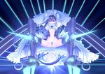  armor armored_boots arms_up blue_eyes blue_ribbon blush boots crotch_plate fate/extra fate/extra_ccc fate/grand_order fate_(series) glowing hair_ribbon highres long_hair long_sleeves looking_at_viewer me!me!me! meltlilith midriff navel parted_lips purple_hair revealing_clothes ribbon sleeves_past_wrists solo spikes spread_legs suga_hideo very_long_hair 