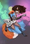  4_toes 5_fingers anthro araivis-edelveys black_nose brown_hair canine collar digitigrade female flothed fluffy fluffy_tail fox fur hair mammal musical_instrument open_mouh orange_fur smile solo teeth toes tongue 