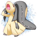  arizuka_(13033303) arm_at_side arm_up blue_background closed_eyes crying fangs full_body gen_3_pokemon mawile no_humans open_mouth pokemon pokemon_(creature) sparkle standing tears 