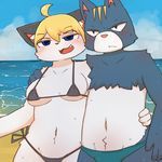  1boy 1girl artist_request bikini cat furry paperman swimsuit 