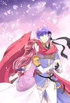  1girl blue_eyes blue_hair blush cape dress fire_emblem fire_emblem:_souen_no_kiseki headband highres ike kaidou_mitsuki open_mouth pointy_ears princess_zelda short_hair smile super_smash_bros. the_legend_of_zelda the_legend_of_zelda:_twilight_princess 