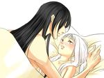  1girl albino bad_id bad_pixiv_id bed black_hair blush code_geass li_xingke long_hair radio_(pixiv) red_eyes tianzi topless white_hair 