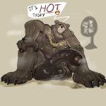 absurd_res balls bear ben_bigger big_penis bodily_fluids chain_necklace genitals hi_res jewelry looking_at_viewer male mammal mihoyo necklace penis sitting solo solo_focus speech_bubble ssatoh sweat zenless_zone_zero