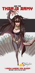  absurdres bangs black_hair bodysuit book bracelet breasts bridal_gauntlets cape cleavage dashxero english fire_emblem fire_emblem:_kakusei fire_emblem_heroes full_body highres jewelry long_hair looking_at_viewer medium_breasts purple_eyes smile solo tharja tiara two_side_up 