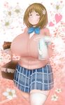  blush breasts cake commentary_request eyebrows_visible_through_hair fat flower food hair_flower hair_ornament highres huge_breasts idolmaster idolmaster_cinderella_girls mimura_kanako plump shirt short_hair shukusei-sha smile solo teapot thick_thighs thighs white_shirt wide_hips 