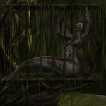 black_hair blood breasts cage charlottechambers detailed_background female fin hair marine merfolk nude solo 