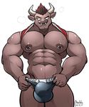  abs bovine bulge cattle facial_piercing maldu mammal muscular nipple_piercing nipples piercing pinup pose sweat 