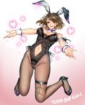  animal_ears argyle_cutout arm_garter arm_strap ass_visible_through_thighs bare_shoulders black_bow black_leotard black_neckwear blush bow bowtie breasts brooch brown_eyes brown_hair bunny_ears bunny_girl bunny_tail bunnysuit commentary_request detached_collar fake_animal_ears fishnet_pantyhose fishnets full_body gradient gradient_background heart high_heels highleg highleg_leotard jewelry large_breasts leotard looking_at_viewer masami_chie navel navel_cutout official_art original outstretched_arms pantyhose short_hair smile solo tail tokyo_exe_girls wrist_cuffs 