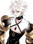  adapted_costume armor belt blue_eyes collar cosplay fate/apocrypha fate/extra fate/extra_ccc fate_(series) karna_(fate) makeup male_focus pale_skin passion_lip passion_lip_(cosplay) solo white_hair zuwai_kani 