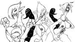  anthro areola big_breasts black_and_white blush breasts claws clothing female hair jijis-waifus long_neck manticore monochrome multi_mouth nipples nude oh-jiji pubes sharp_teeth smile solo stomach_mouth teeth tongue 