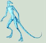  4_toes 5_fingers alien anthro blue_skin charlottechambers digitigrade featureless_crotch nude simple_background solo standing toes 