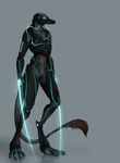  4_toes alien armor blue_eyes charlottechambers digitigrade grey_background male navel simple_background solo standing toes 