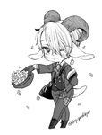  ;&gt; animal_ears arm_behind_back armband bag blush chibi cross-laced_footwear crossed_legs flower full_body goat_ears goat_horns goat_tail greyscale hat hat_basket hat_removed headwear_removed holding holding_hat horns kemonomimi_mode male_focus messenger_bag monochrome nemui_(sleep_goodbye) one_eye_closed outstretched_arm petals shoulder_bag smile standing tail twitter_username viktor_nikiforov yuri!!!_on_ice 