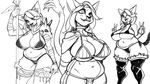  anthro armor big_breasts bikini black_and_white blush breasts cat cleavage clothed clothing facial_piercing feline hair huge_breasts jijis-waifus mammal melee_weapon micro_bikini monochrome nose_piercing oh-jiji piercing polearm slightly_chubby smile solo spear swimsuit unconvincing_armor v_sign weapon 