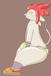  absurd_res bracelet cat clothed clothing feline footwear hat hi_res jewelry mammal meow_(space_dandy) salamikii sandals seductive shaded simple_background sitting skimpy slit_pupils space_dandy thick_thighs yellow_eyes 