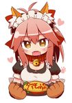  alternate_costume animal_ears apron bell bell_collar breasts cleavage collar collarbone commentary_request enmaided fangs fate/grand_order fate_(series) fox_ears hair_ribbon large_breasts long_hair looking_at_viewer maid maid_apron maid_headdress naga_u open_mouth paws pink_hair ribbon solo tamamo_(fate)_(all) tamamo_cat_(fate) yellow_eyes 