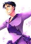  black_hair blue_eyes grin hotbuggy jean-jacques_leroy male_focus outstretched_arms smile sparkle spread_arms yuri!!!_on_ice 