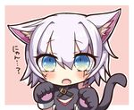  animal_ears blue_eyes blush cat_ears cat_paws cat_tail eyebrows_visible_through_hair fang fate/grand_order fate_(series) jack_the_ripper_(fate/apocrypha) jako_(jakoo21) looking_at_viewer open_mouth paws short_hair silver_hair solo tail translated upper_body 
