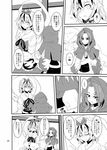  2girls benizuwai closed_eyes comic greyscale hood jewelry kesa kumoi_ichirin long_sleeves looking_back monochrome multicolored_hair multiple_girls pendant short_hair toramaru_shou touhou translated two-tone_hair unzan 