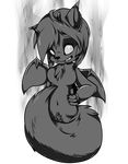  anthro badart_(artist) breasts canine chibi featureless_breasts female greyscale horn looking_at_viewer mammal monochrome nude pubes smile solo wings 