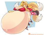  animal_humanoid belly big_belly big_breasts blonde_hair breasts canine cleavage clothed clothing fox fox_humanoid hair humanoid hyper hyper_belly hyper_pregnancy mammal marrazan pregnant 