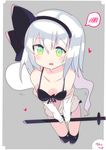  absurdres aqua_eyes artist_name black_bra black_hairband black_legwear black_panties blush bra breasts clothes_down cowboy_shot dated embarrassed fang foreshortening from_above grey_background hair_between_eyes hairband hands_together heart highres katana konpaku_youmu konpaku_youmu_(ghost) long_sleeves looking_at_viewer looking_up multicolored multicolored_eyes off_shoulder open_clothes open_mouth open_shirt panties scabbard sheath shirt short_hair side-tie_panties small_breasts solo spoken_blush sweatdrop sword te_toga touhou underwear weapon white_hair yellow_eyes 